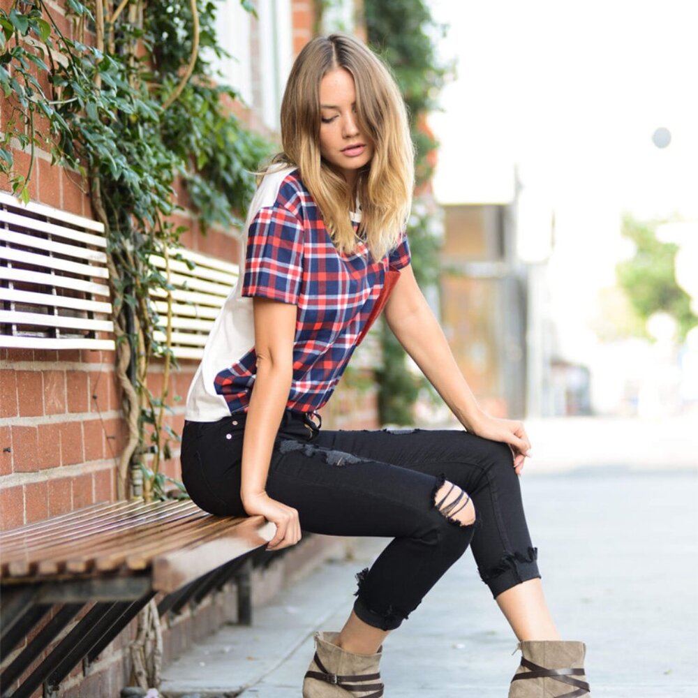 Angry Rabbit Cut off hem Distressed Crop Skinny